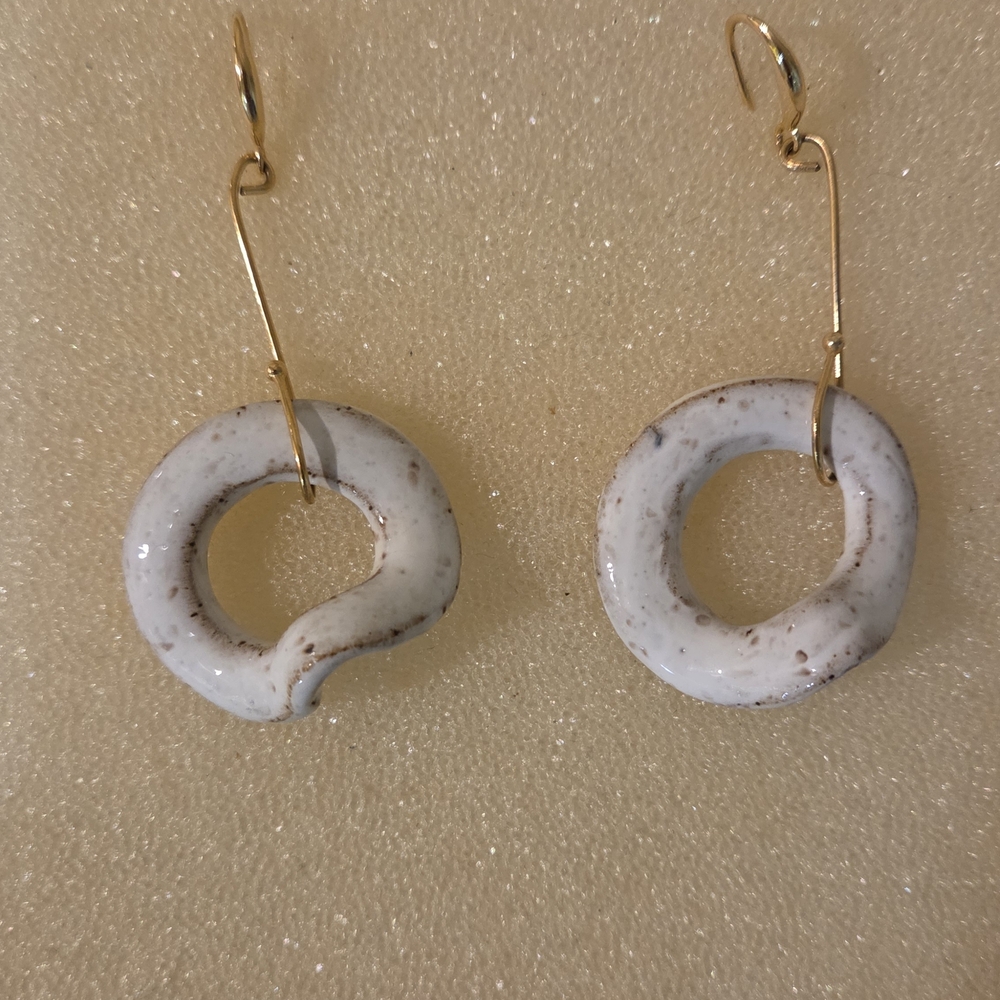Gold and Cream Hoop Earrings